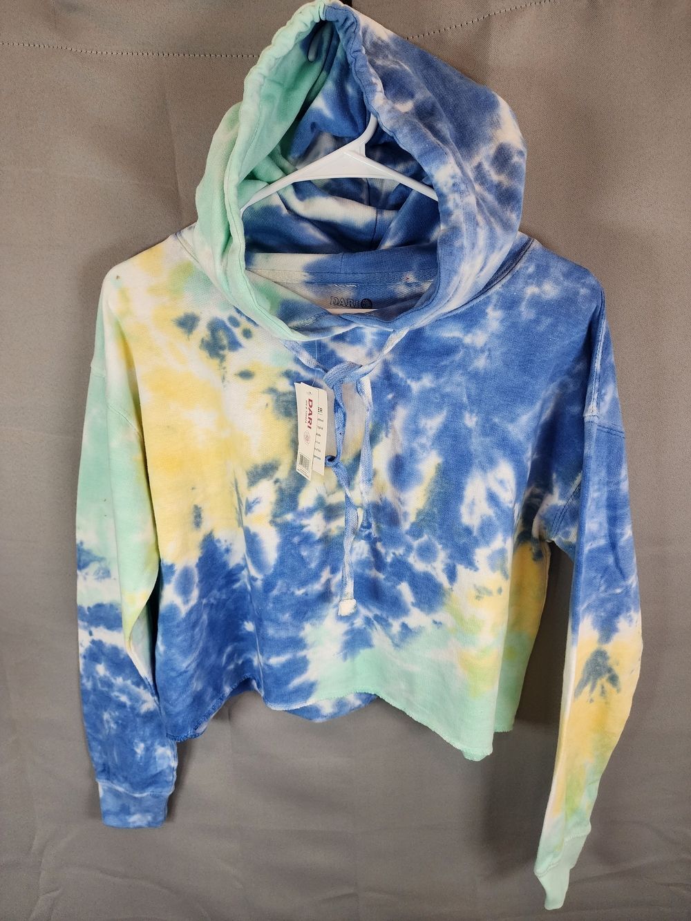 Dari Tie-Dye Cropped Hoodie Sweatshirt - Blue/Yellow/Green